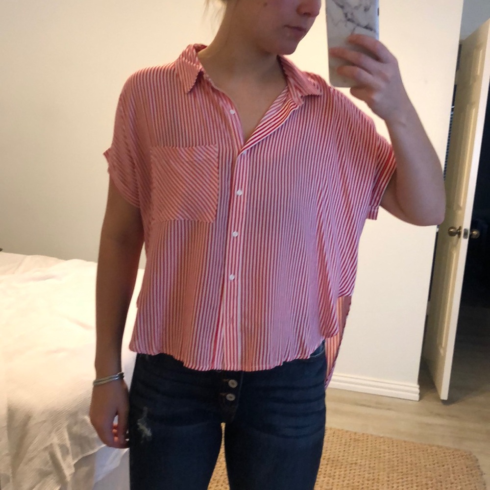 Striped button up top